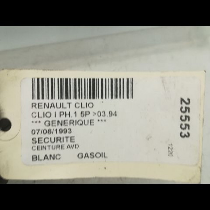 Ceinture avant droite occasion RENAULT CLIO I Phase 1 06-1990->03-1994 3