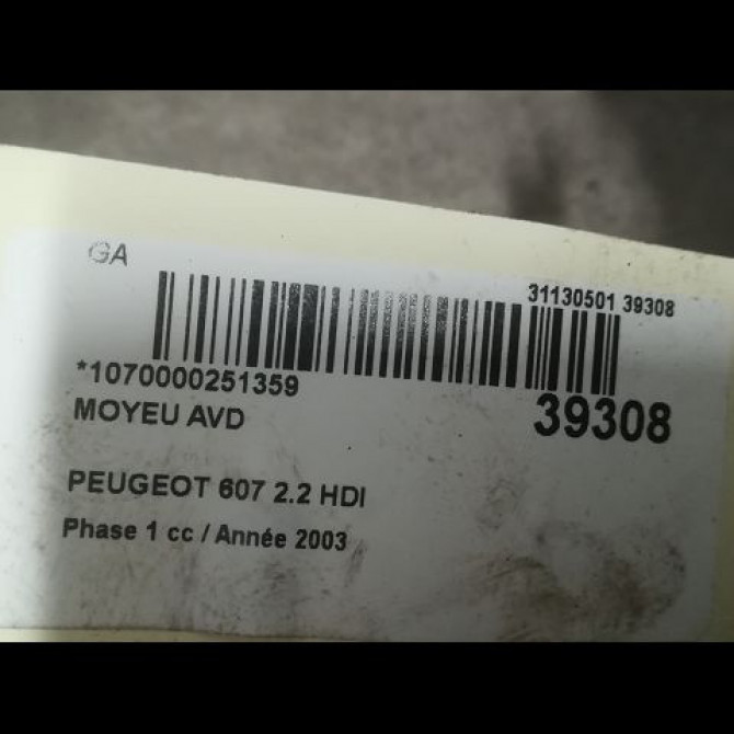 Moyeu avd occasion PEUGEOT 607 Phase 1 11-1999->09-2004 2.2 HDI 335031 3