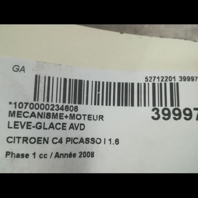 Mecanisme + moteur lève-glace avant droit occasion CITROEN C4 PICASSO I Phase 1 01-2007->10-2013 1.6 HDi 16v 110ch 9222CT 3