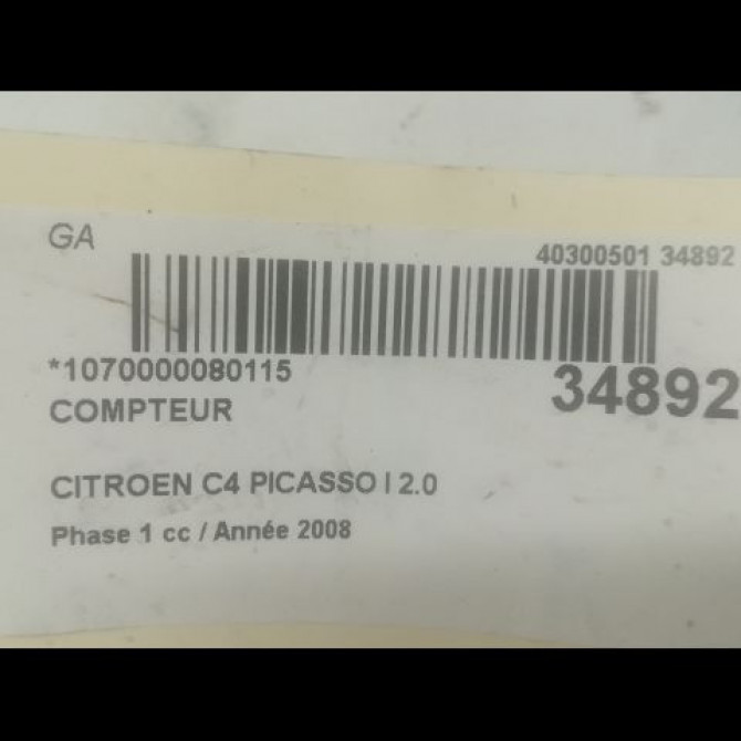 Compteur occasion CITROEN C4 PICASSO I Phase 1 01-2007->10-2013 2.0 HDi 138ch 6103V4 3