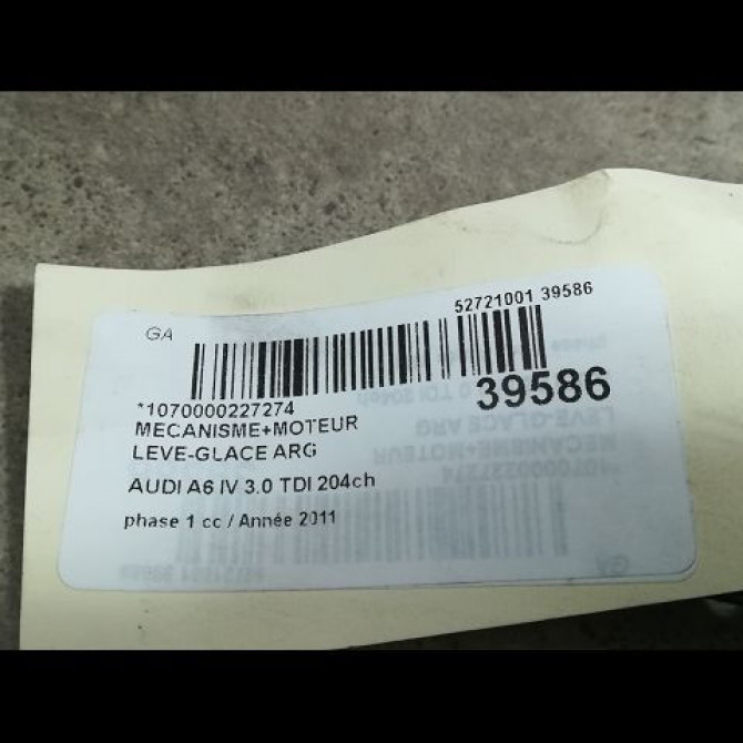 Mecanisme+moteur leve-glace arg occasion AUDI A6 IV phase 1 02-2012->02-2015 3.0 TDI 204ch 4G0839461 3