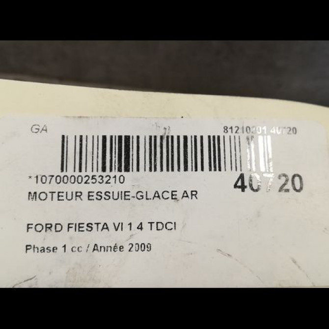 Moteur essuie-glace arrière occasion FORD FIESTA VI Phase 1 10-2008->11-2012 1.4 TDCI 68ch 1774291 3
