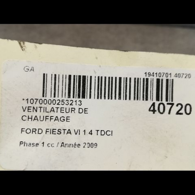 Ventilateur de chauffage occasion FORD FIESTA VI Phase 1 10-2008->11-2012 1.4 TDCI 68ch 1790329 3