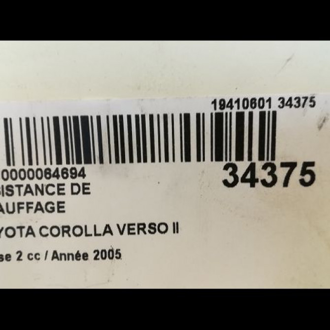 Resistance de chauffage occasion TOYOTA COROLLA VERSO II phase 2 06-2007->05-2009 2.2D 136ch 2