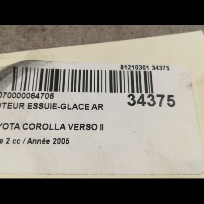 Moteur essuie-glace arrière occasion TOYOTA COROLLA VERSO II phase 2 06-2007->05-2009 2.2D 136ch 851300F020 3