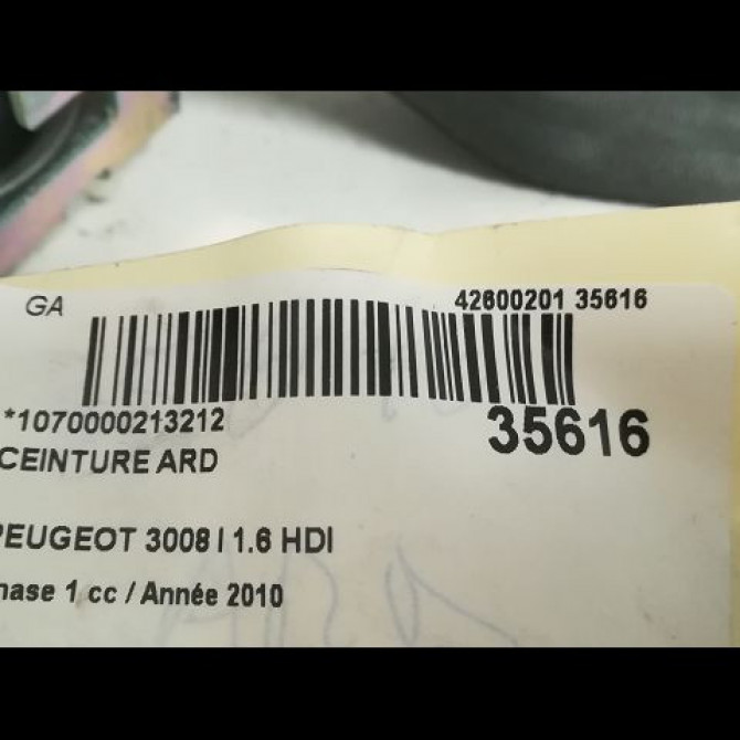 Ceinture arrière droite occasion PEUGEOT 3008 I Phase 1 04-2009->12-2013 1.6 HDI 110ch 8975HY 4