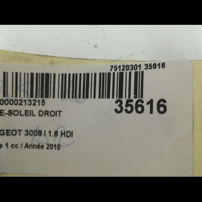 Pare-soleil droit occasion PEUGEOT 3008 I Phase 1 04-2009->12-2013 1.6 HDI 110ch 8163KZ 3