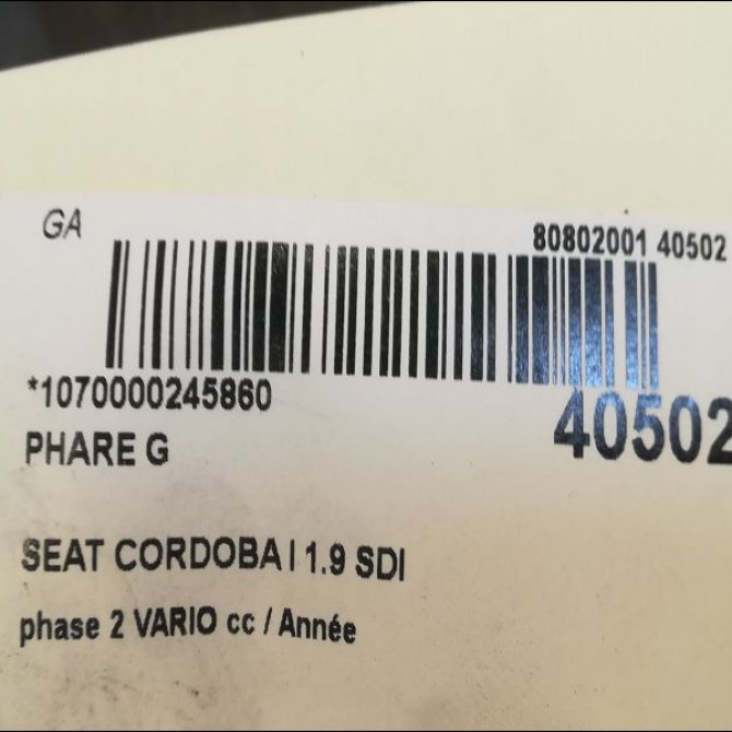 Phare gauche occasion SEAT CORDOBA I phase 2 VARIO 09-1999->10-2002 1.9 SDI 68ch 6K1941043A 3