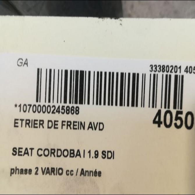 Etrier de frein avant droit occasion SEAT CORDOBA I phase 2 VARIO 09-1999->10-2002 1.9 SDI 68ch 357615124BX 3