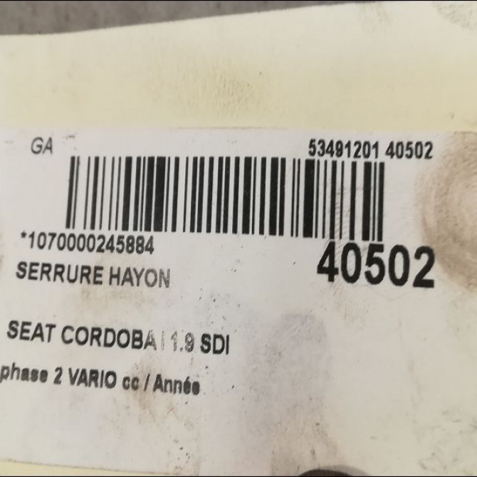 Serrure hayon occasion SEAT CORDOBA I phase 2 VARIO 09-1999->10-2002 1.9 SDI 68ch 6K0827505K 3