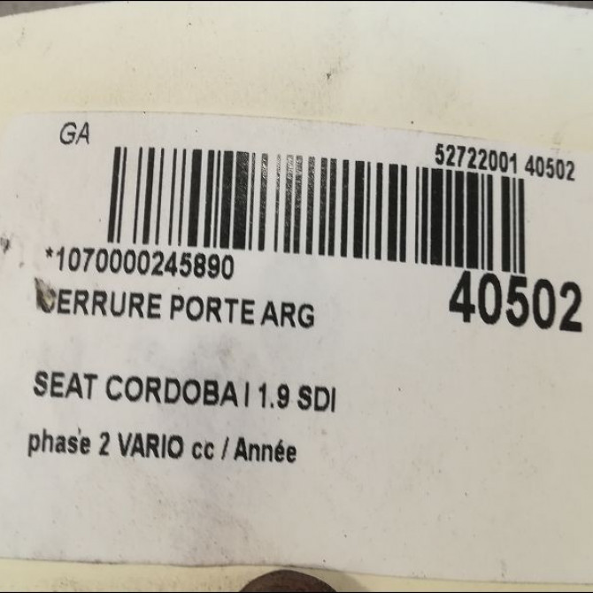 Serrure porte arg occasion SEAT CORDOBA I phase 2 VARIO 09-1999->10-2002 1.9 SDI 68ch 6K4839015H 3