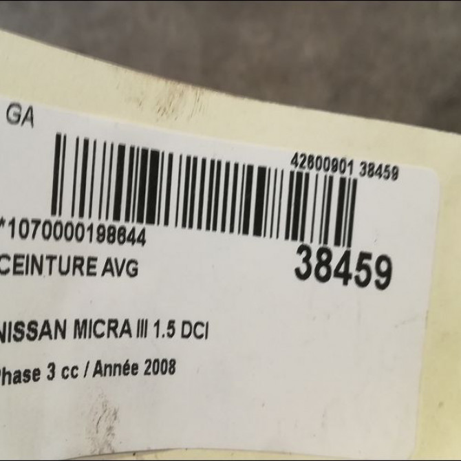 Ceinture avant gauche occasion NISSAN MICRA III Phase 3 11-2007->11-2010 1.5 DCI 90ch 86885BC31C 4