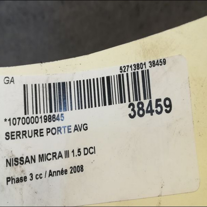 Serrure porte avg occasion NISSAN MICRA III Phase 3 11-2007->11-2010 1.5 DCI 90ch 80501BG10A 3