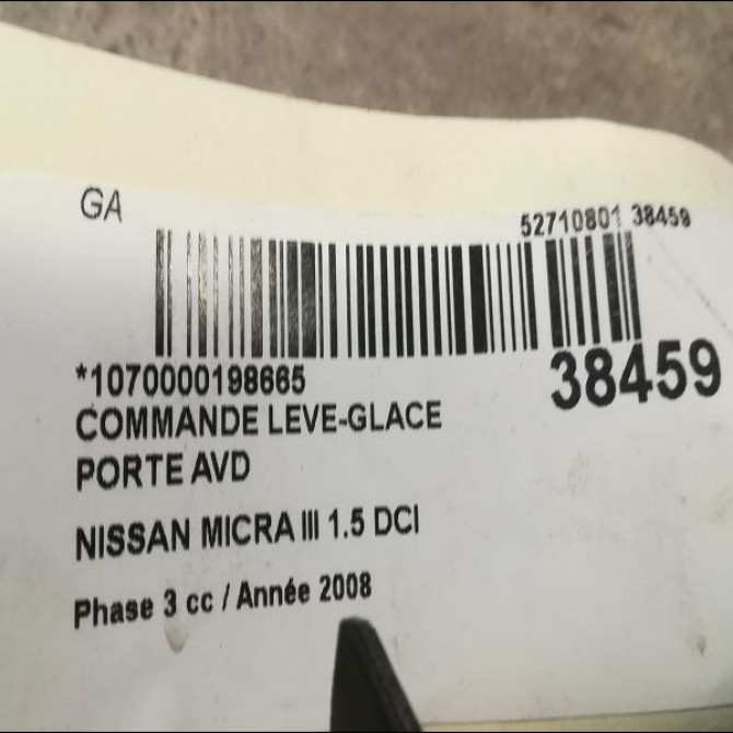 Commande lève-glace porte avant droite occasion NISSAN MICRA III Phase 3 11-2007->11-2010 1.5 DCI 90ch 254111VX0A 3