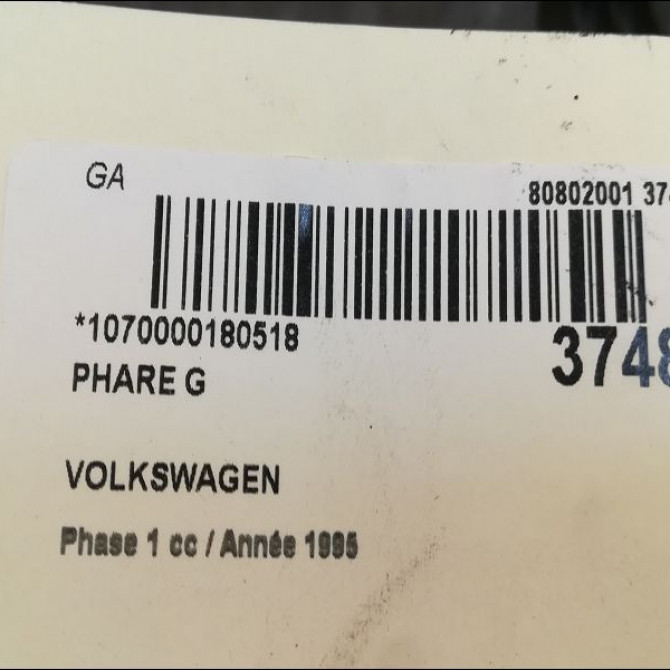 Phare gauche occasion VOLKSWAGEN TRANSPORTER IV Phase 1 09-1990->03-1996 1.9 D 701941105 3