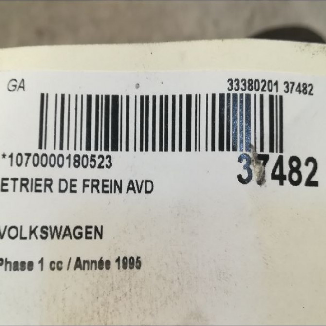 Etrier de frein avant droit occasion VOLKSWAGEN TRANSPORTER IV Phase 1 09-1990->03-1996 1.9 D 701615124 3