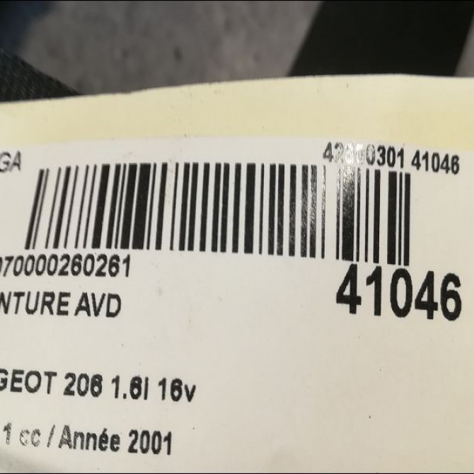 Ceinture avant droite occasion PEUGEOT 206 Phase 1 09-1998->03-2009 1.6i 16v 8973WG 5