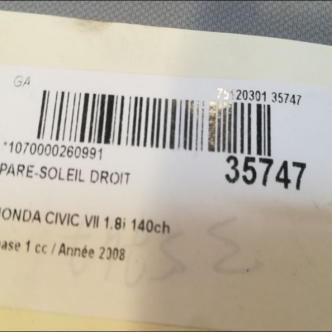 Pare-soleil droit occasion HONDA CIVIC VII Phase 1 01-2006->09-2008 1.8i 140ch 83230SMGS03ZA 3