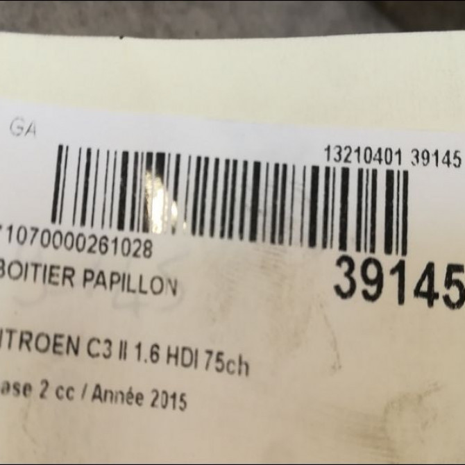 Boitier papillon occasion CITROEN C3 II Phase 2 03-2013->12-2016 1.6 HDI 75ch 3