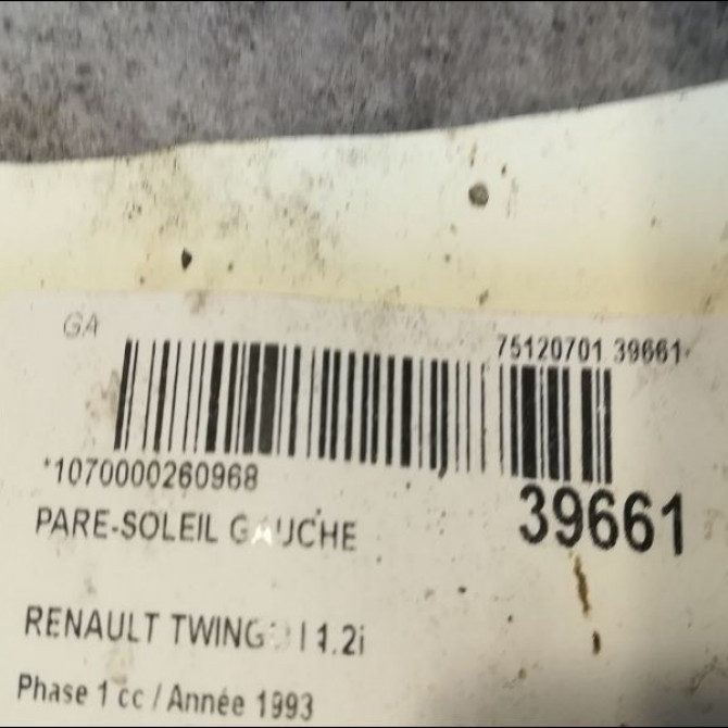 Pare-soleil droit occasion RENAULT TWINGO I Phase 1 04-1993->08-1998 1.2i 55ch 7700820869 3