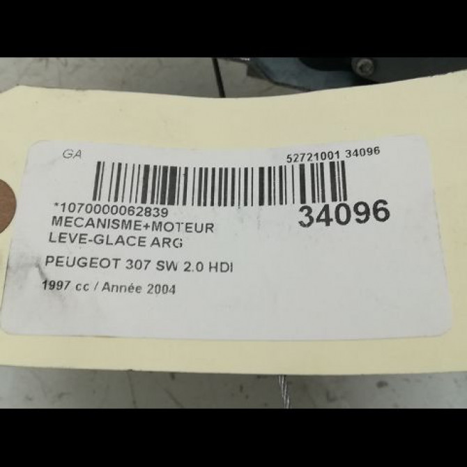 Mecanisme+moteur leve-glace arg occasion PEUGEOT 307 Phase 1 04-2001->06-2005 2.0 HDI 16v 136ch 9223A0 5