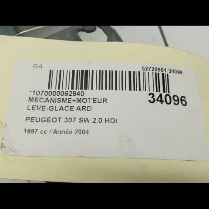 Mecanisme+moteur leve-glace ard occasion PEUGEOT 307 Phase 1 04-2001->06-2005 2.0 HDI 16v 136ch 9224A4 5