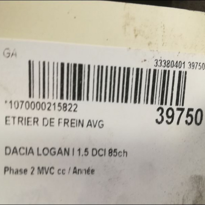 Etrier de frein avant gauche occasion DACIA LOGAN I Phase 2 MVC 10-2008->01-2013 1.5 DCI 85ch 6001549800 3