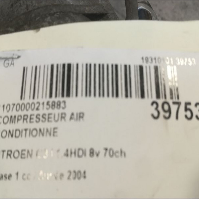 Compresseur air conditionne occasion CITROEN C3 I Phase 1 04-2002->10-2005 1.4HDI 8v 70ch 6453KS 4