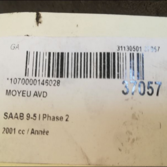 Moyeu avd occasion SAAB 9-5 I Phase 2 07-2001->12-2005 5392493 3