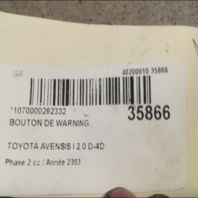 Bouton de warning occasion TOYOTA AVENSIS I Phase 2 09-2000->05-2003 2.0 D-4D 8433205050 2