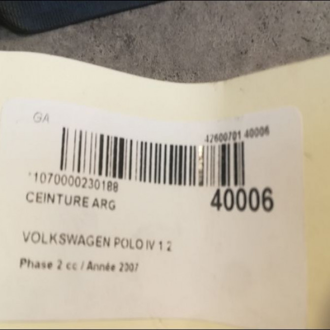 Ceinture arrière gauche occasion VOLKSWAGEN POLO IV Phase 2 05-2005->09-2009 1.2 60ch 6Q0857805ATTM 4