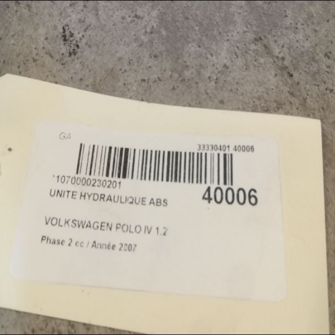 Unité hydraulique ABS occasion VOLKSWAGEN POLO IV Phase 2 05-2005->09-2009 1.2 60ch 6Q0614117AM 3