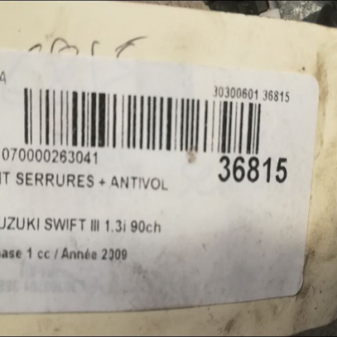 Kit serrures + antivol occasion SUZUKI SWIFT III Phase 1 03-2005->09-2011 1.3i 90ch 4