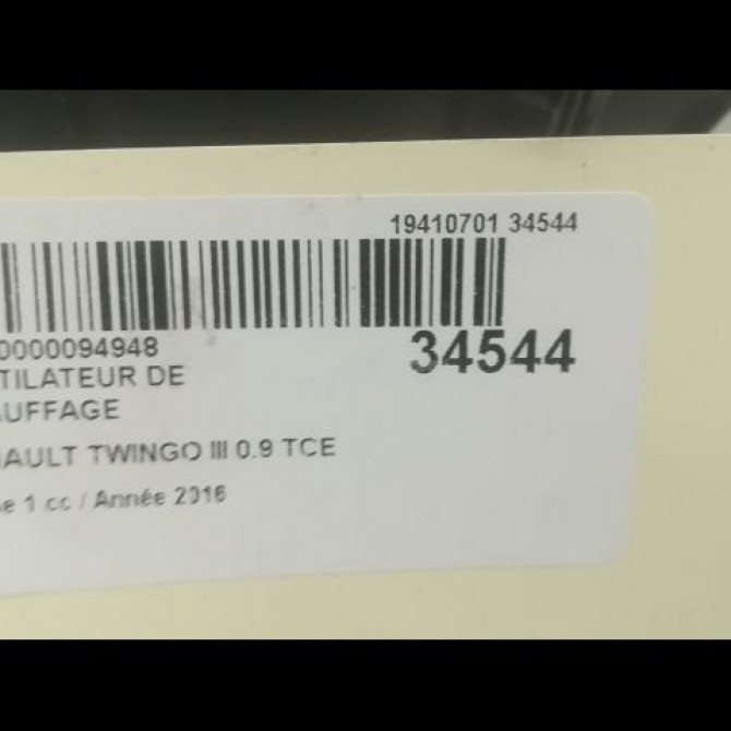 Ventilateur de chauffage occasion RENAULT TWINGO III Phase 1 06-2014->... 0.9 TCE 12v 90ch 272102302R 3