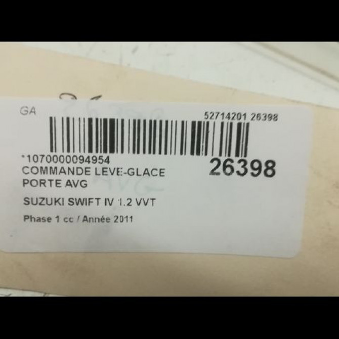 Commande lève-glace porte avant gauche occasion SUZUKI SWIFT IV Phase 1 09-2010->... 1.2 VVT 94ch 3799068L60 4