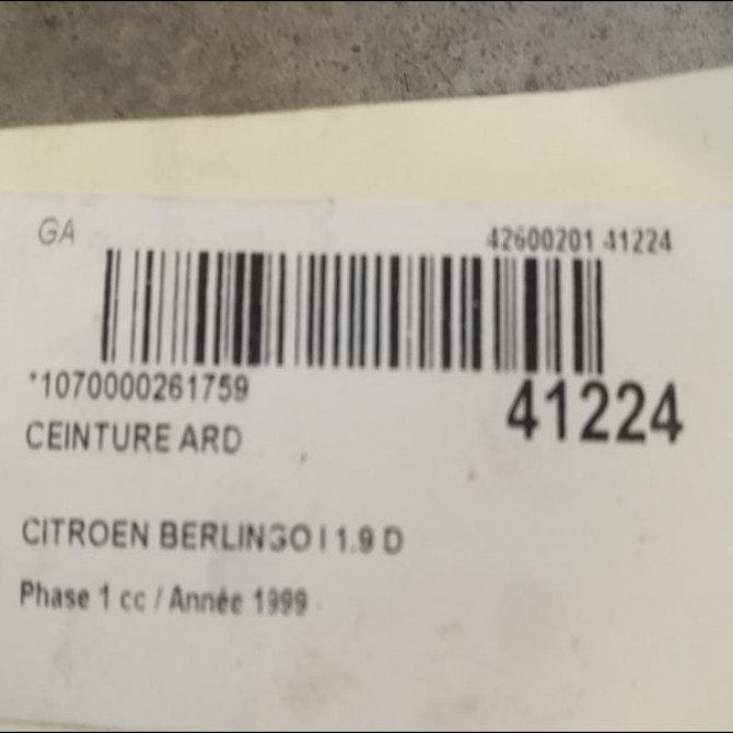 Ceinture arrière droite occasion CITROEN BERLINGO I Phase 1 09-1996->11-2002 1.9 D 4