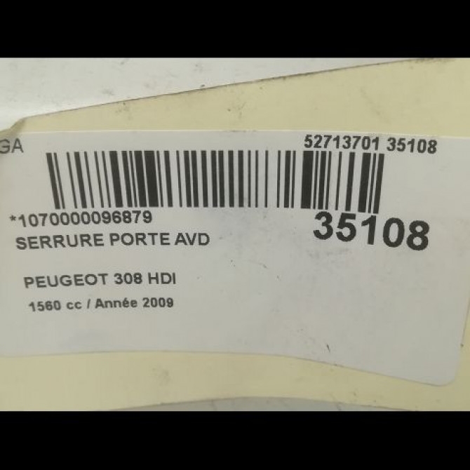 Serrure porte avd occasion PEUGEOT 308 I Phase 1 09-2007->03-2011 1.6 HDI 16v 90ch 9800616580 5