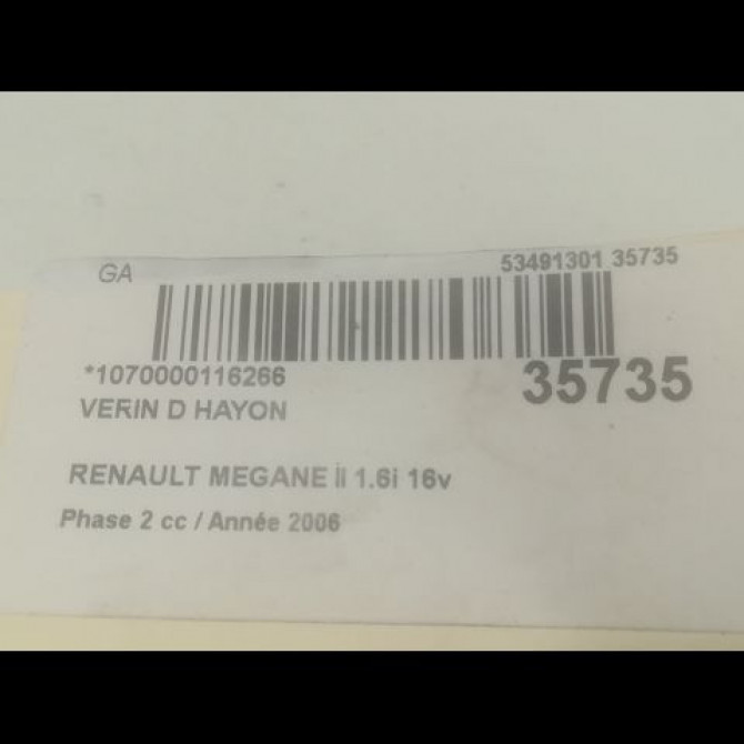 Verin droit hayon occasion RENAULT MEGANE II Phase 2 01-2006->06-2009 1.6i 16v 110ch 8200119497 2