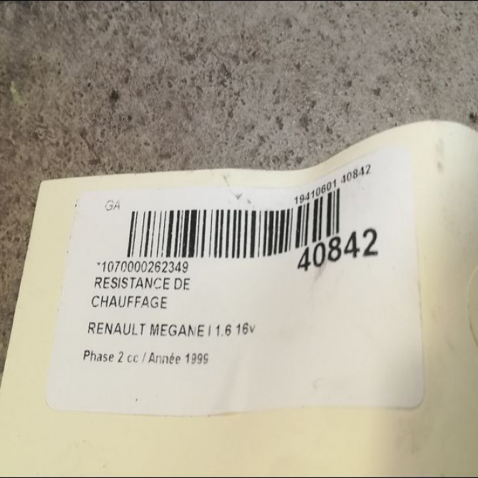 Resistance de chauffage occasion RENAULT MEGANE I Phase 2 03-1999->06-2003 1.6 16v 7701046060 3