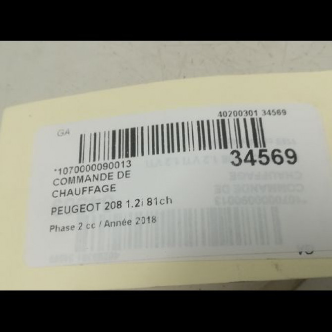 Commande de chauffage occasion PEUGEOT 208 Phase 2 04-2015->... 1.2i 81ch 9672248380 4
