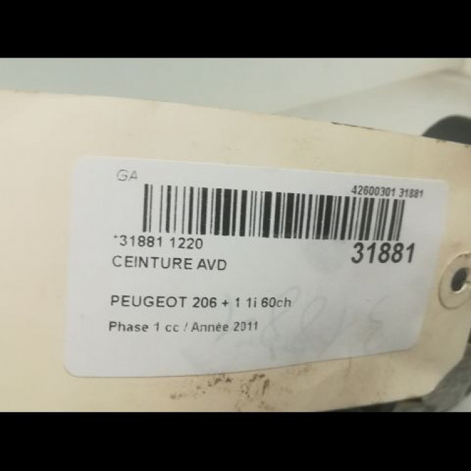 Ceinture avant droite occasion PEUGEOT 206 + Phase 1 03-2009->05-2013 1.1i 60ch 8974HA 4