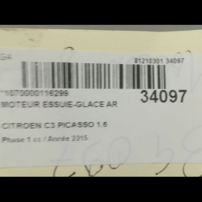 Moteur essuie-glace arrière occasion CITROEN C3 PICASSO Phase 1 02-2009->08-2012 1.6 HDi 16v 90ch 6405NW 3
