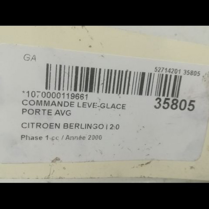 Commande lève-glace porte avant gauche occasion CITROEN BERLINGO I Phase 1 09-1996->11-2002 2.0 HDi 6552Z7 3
