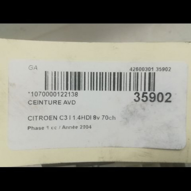 Ceinture avant droite occasion CITROEN C3 I Phase 1 04-2002->10-2005 1.4HDI 8v 70ch 8973SL 4