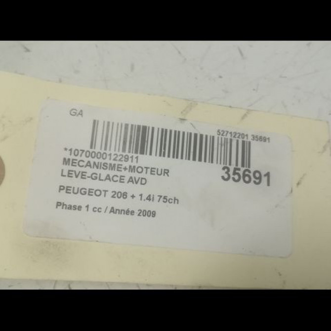Mecanisme + moteur lève-glace avant droit occasion PEUGEOT 206 + Phase 1 03-2009->05-2013 1.4i 75ch 9222F8 4
