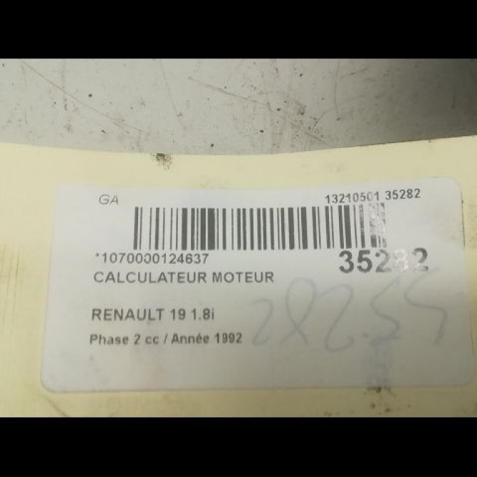 Calculateur moteur occasion RENAULT 19 Phase 2 04-1992->04-1997 1.8i 3