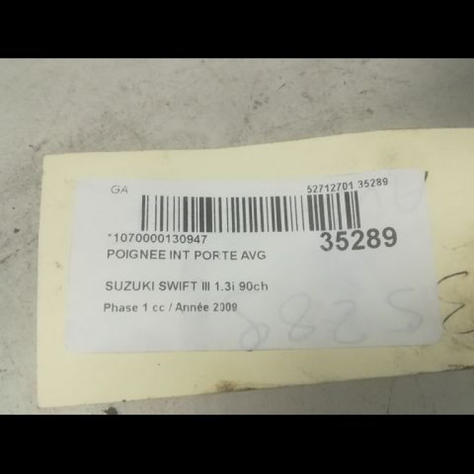 Poignee int porte avg occasion SUZUKI SWIFT III Phase 1 03-2005->09-2011 1.3i 90ch 8313062J10BWL 3