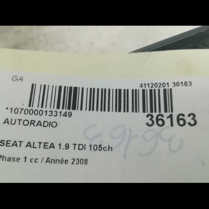 Autoradio occasion SEAT ALTEA Phase 1 04-2004->05-2009 1.9 TDI 105ch 5P1035186BZ96 3