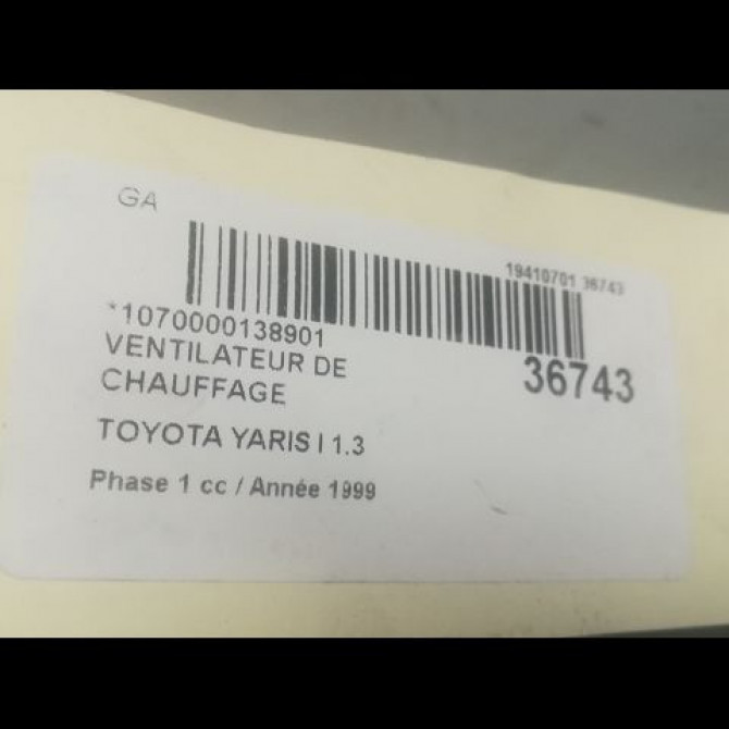 Ventilateur de chauffage occasion TOYOTA YARIS I Phase 1 04-1999->03-2003 1.3 8710352060 3