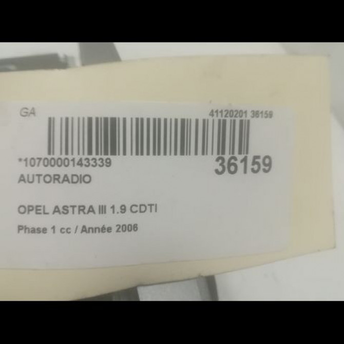 Autoradio occasion OPEL ASTRA III ASTRA III Phase 1 2004-04-01->2006-12-31 1.9 CDTI 120ch 93180930 3